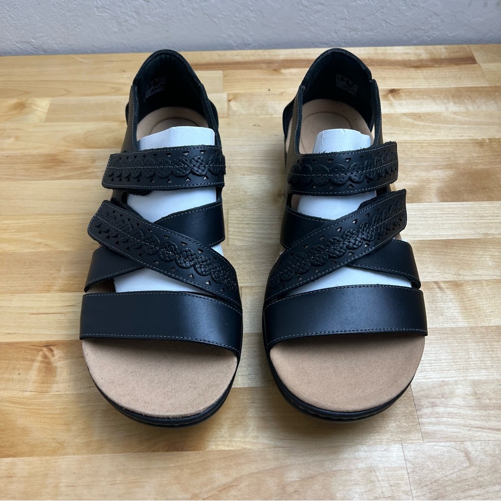 NEW Clarks Laurieann Holly Black Leather Sandals Women's Narrow U.S. SIZE 12